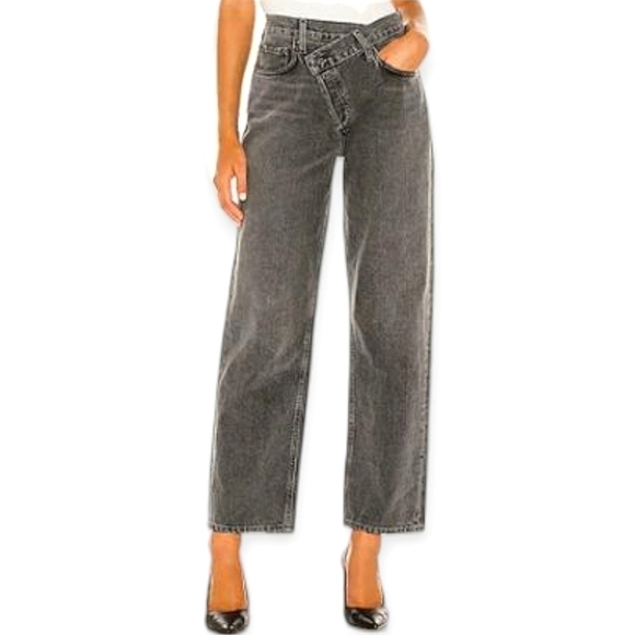 Agolde Criss Cross High Waist Loose Straight Jeans in Synchronize Gray Black 23 - Picture 16 of 16
